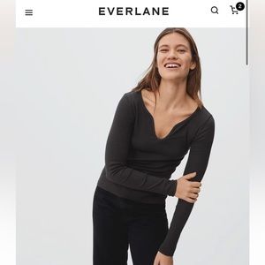 Everlane Black Pima Cotton U Neck Long Sleeve Ribbed Top